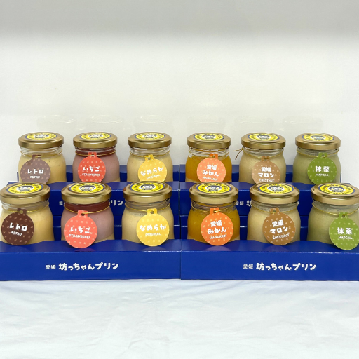 坊っちゃんプリン贅沢食べ尽くし! なめらか/レトロ/愛媛みかん/ 愛媛マロン/いちご/抹茶12個入り