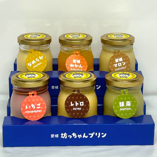 坊っちゃんプリン贅沢食べ尽くし！ なめらか／レトロ／愛媛みかん／ 愛媛マロン／いちご／抹茶6個入り